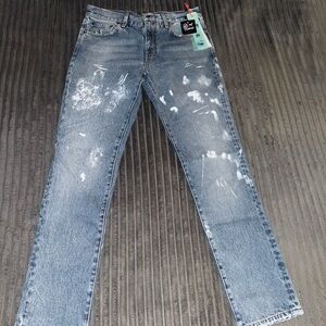 Off-White Men's Light Blue Paint-Splatter Jeans